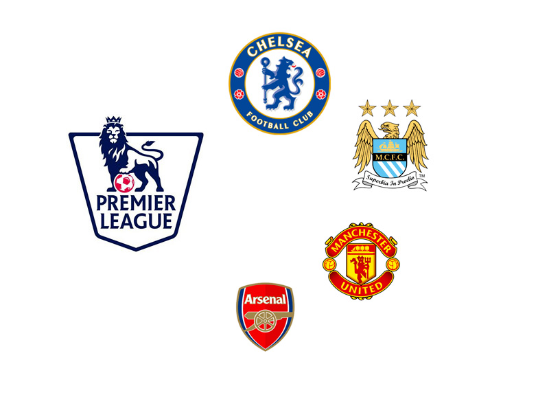 English Premier League logo - Chelsea, Manchester City, Man United and Arsenal team crests - Odds to win the league