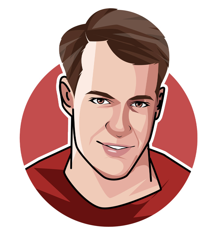 Cartoon drawing of Gordie Howe, the great hockey player.  Profile illustration.  Avatar.