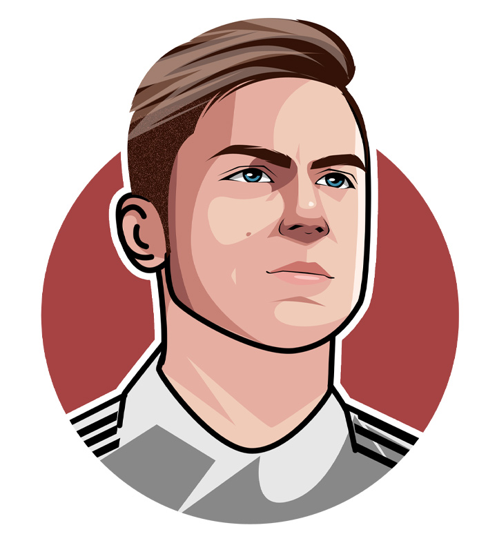 Drawing of Argentinian footballer Pauolo Dybala, also known as La Joya - The Jewel.  Avatar illustration.